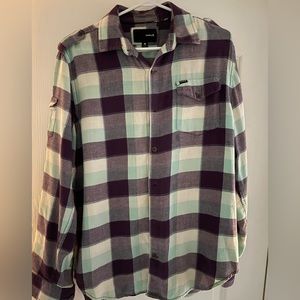 Flannel button down by Hurley in purple and baby blue